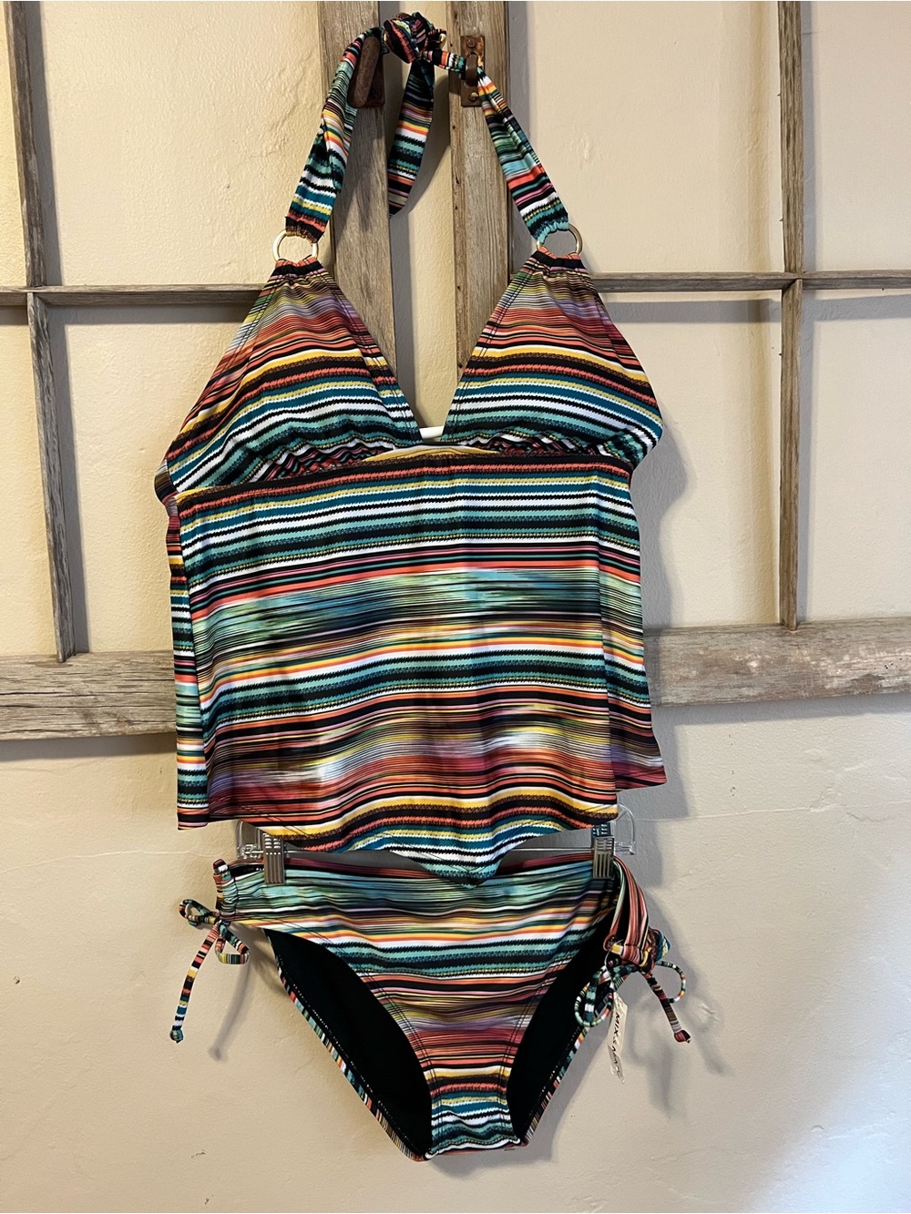 a.n.a 2 piece Multi-Color Striped Tankini Set NWT Sz Top XL / Bottoms XXL